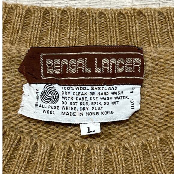 Bengal Lancer VTG 80s Shetland Wool Cable Knit Crewneck Sweater Mens Large - Picture 3 of 5